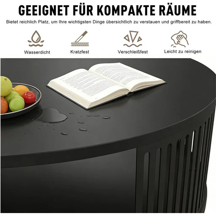 PEALOV Couchtisch rund, mit Ablage, Ø 75 cm, aus Metall, Schwarz (1-St), mit Ablage – Bild 4