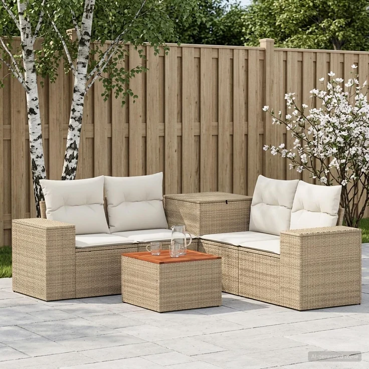 vidaXL Sofa Set 6 stk. Beige und Cremeweiß Polyrattan und Stahl 3447578 – Bild 1