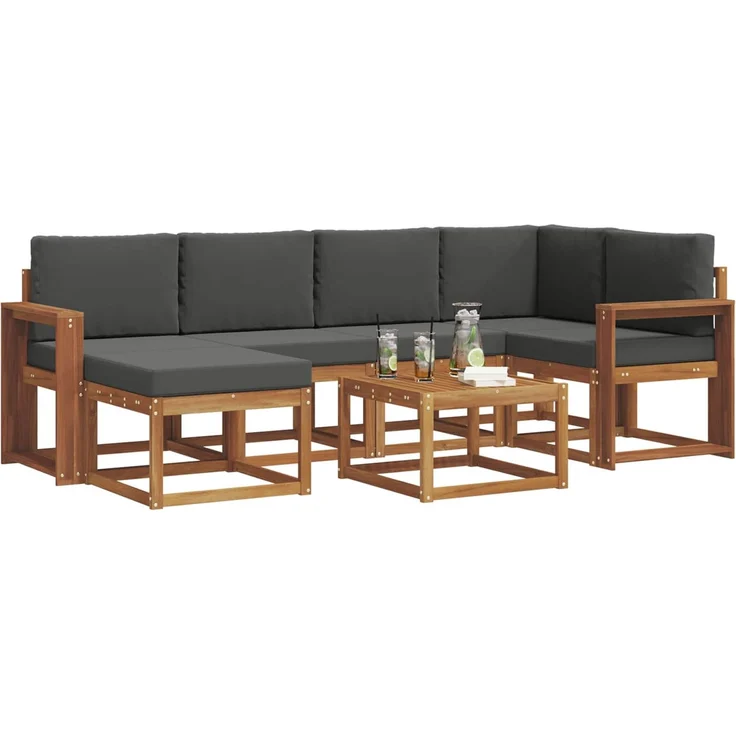 vidaXL Outdoor-Sofagarnitur mit Kissen 7 pcs Natur und Anthrazit 3366680 – Bild 3