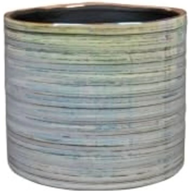 Ter Steege Blumentopf, gerippt, blaues Perlmutt, Durchmesser 17 cm, Höhe 15 cm