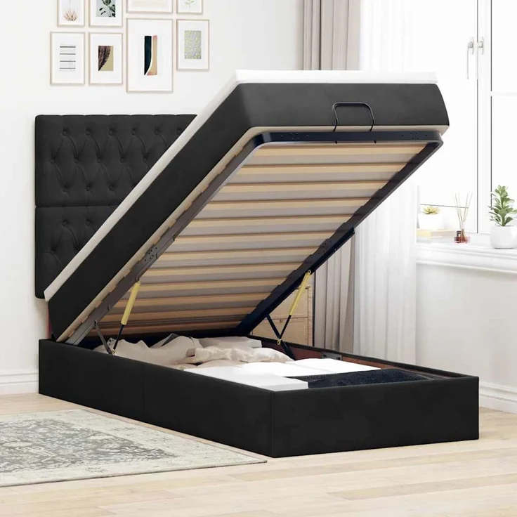 vidaXL Ottoman-Bett mit Matratzen & LEDs Schwarz 80x200 cm Samt 3314356 – Bild 1