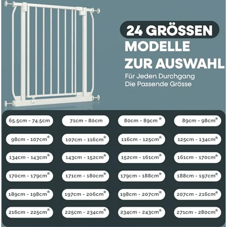 Safetots Elite Sicherheitsschutzgitter, 134cm - 143cm, Mattweiß, Treppenschutzgitter mit Druckmontage, Sicherheitsbarriere, Einfache Installation – Bild 8