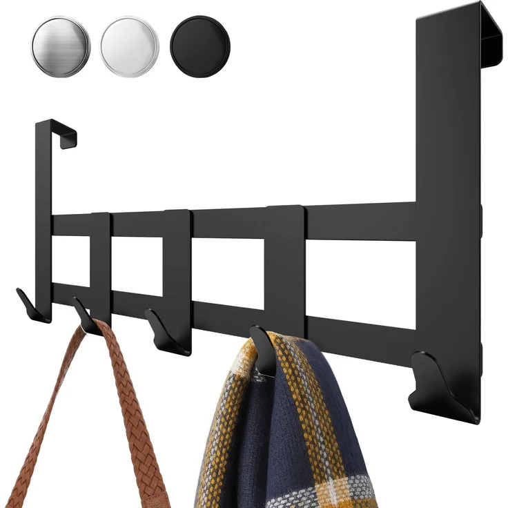 Aurelia Home Türgarderobe zum Einhängen, 5 Haken, Edelstahl, Schwarz – bis 30 kg – Bild 1