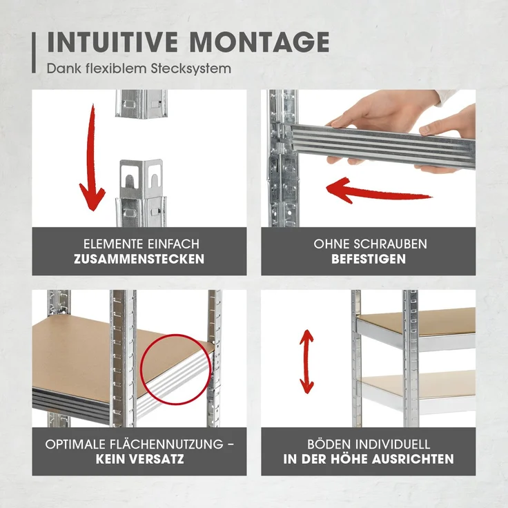 EASYmaxx Schwerlastregal-Set mit 5 belastbarenHolzböden 2-tlg. silber/holzfarben – Bild 4