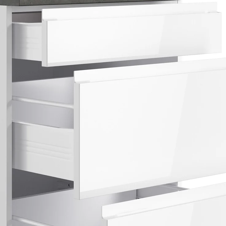 Küchenzeile 300 cm, inkl. E-Geräte, in Hochglanz weiß, Arbeitsplatte Betonoptik MARSEILLE-03 – Bild 5