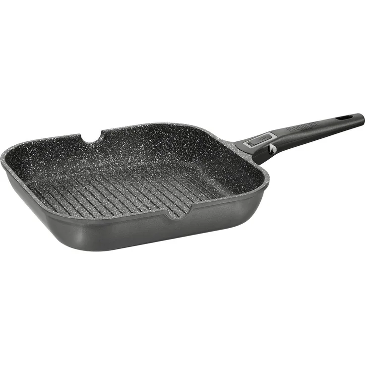 STONELINE Grillpfanne mit abnehmbarem Sicherheitsgriff mit echten Steinpartikeln, Aluminium (Set, 1-tlg, 1 Grillpfanne, 1 abnehmbarer Stielgriff), mit echten Steinpartikeln, induktionsgeeignet, Designed in Germany