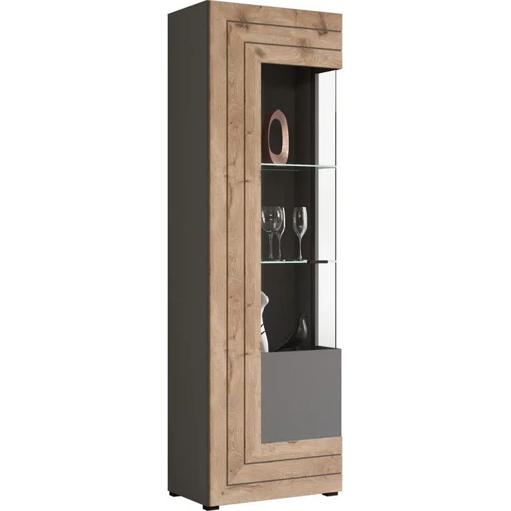 Xonox 'Freno' Vitrine, Holzwerkstoff grau / nox eiche, 60 x 37 x 194 cm