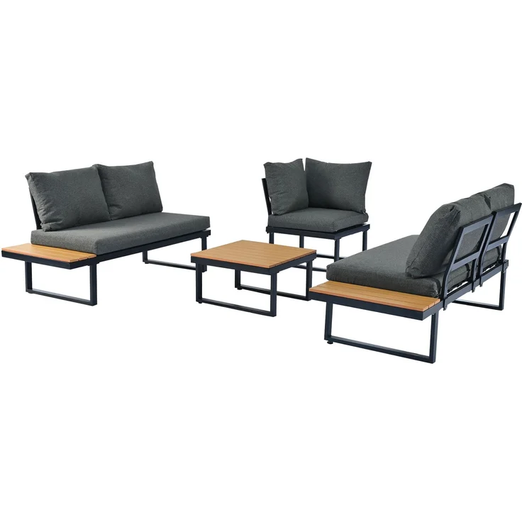 Merax Gartenlounge-Set, 5-Sitzer Gartenmöbel mit 5-Winkel-verstellbare Lehne, Grau+Schwarz – Bild 9
