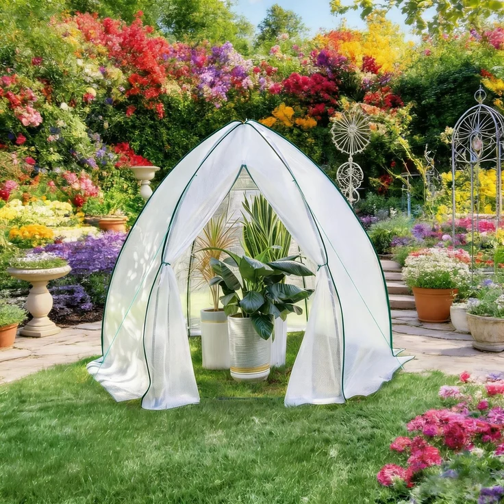 Wohnora-Konische Struktur Gewächshaus,Teepee Gewächshaus,Garten Gewächshaus,H 240cm x T 240cm x B 200cm,Weiß – Bild 3
