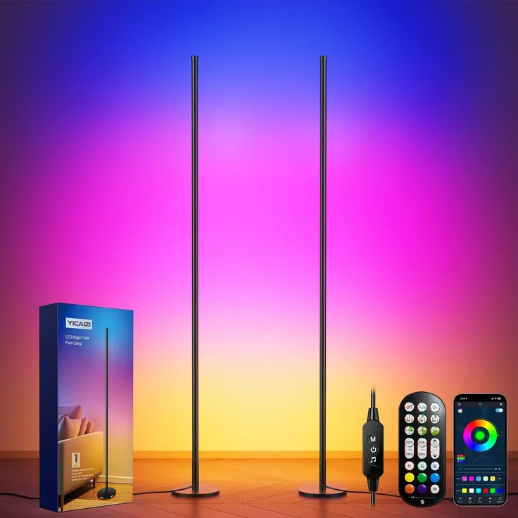 YICAIZI LED Stehlampe Wohnzimmer RGB - 2 Stück 160cm Stehlampe Dimmbar, Standleuchte LED mit Fernbedienung und APP, Musikmodi, DIY-Modus & Timing -Funktion für Schlafzimmer, Gaming