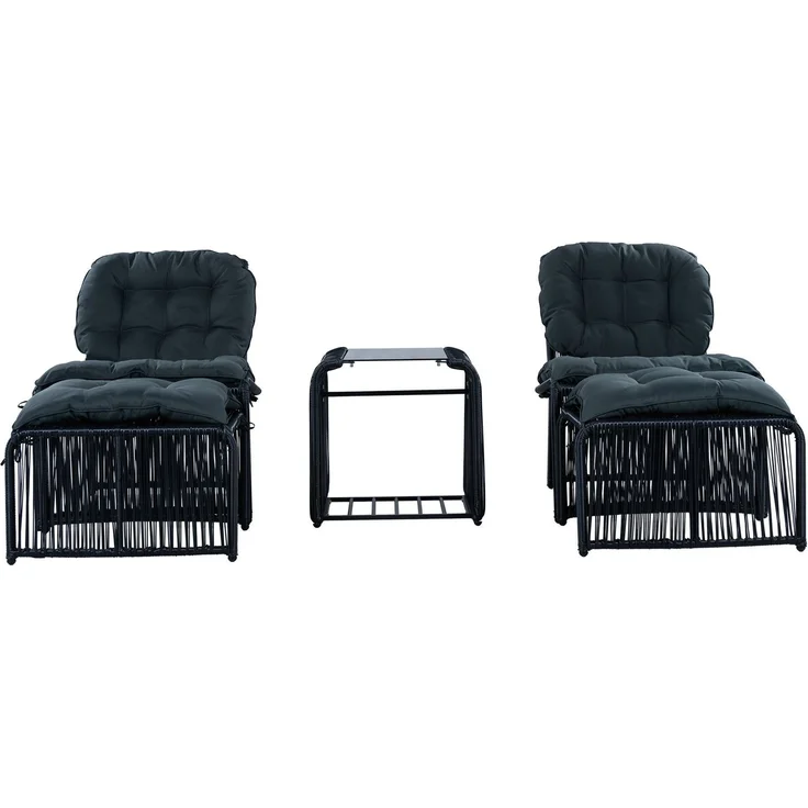 Gartenlounge-Set mit Glastisch, 2 Stühlen und 2 Hocker, 5-teilig, 5-tlg, Loungeset, Essgruppe für Garten – Bild 6