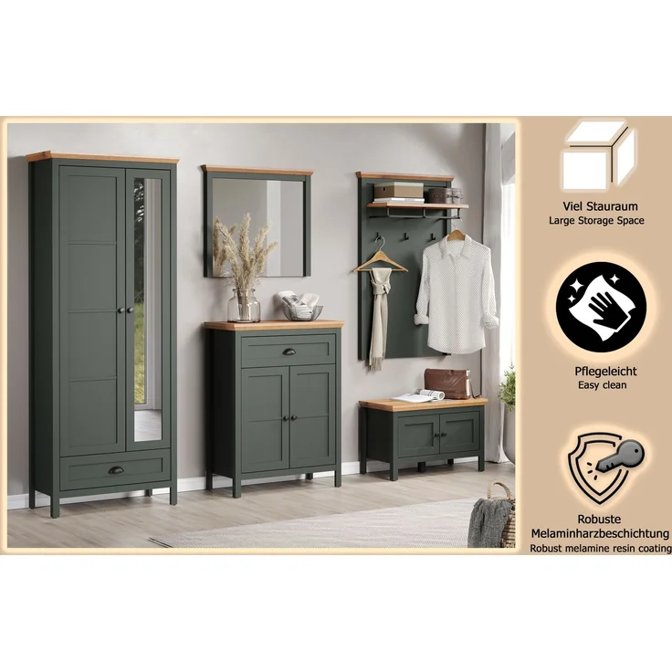 Garderobe Set Stanton in grün und Eiche Landhaus 260 x 198 cm – Bild 15