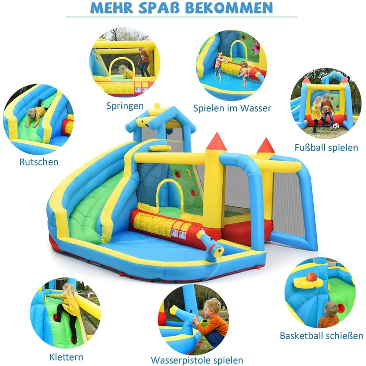 LVHOM Aufblasbare Hüpfburg mit Gebläse, Spielpool, Trocken-/Wasserrutsche, Springburg Outdoor, Wasserpark mit Trampolin, Planschbecken, 364 x 315 x 239cm – Bild 5
