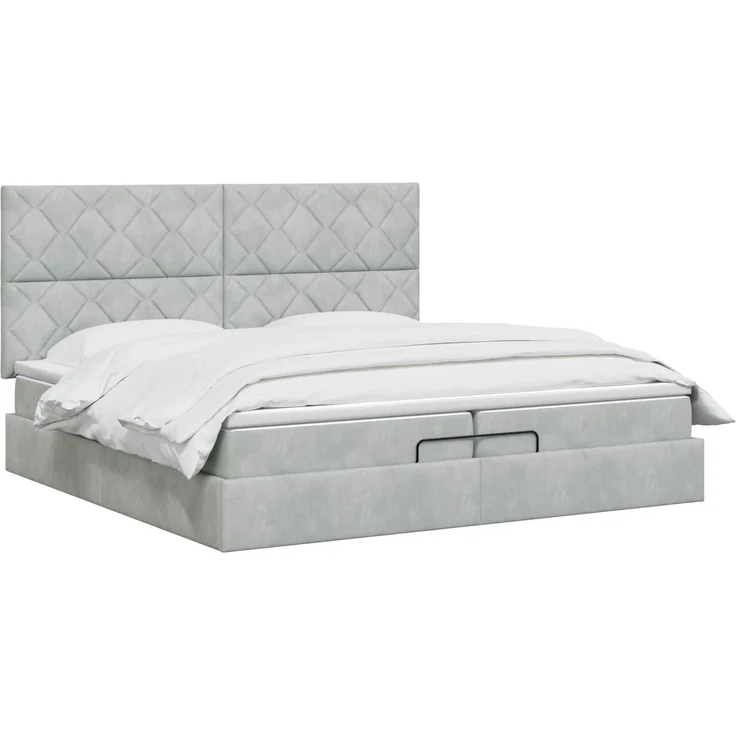 vidaXL Ottoman Bett mit Matratze Hellgrau 200 x 200 cm Samt 3457815 – Bild 3