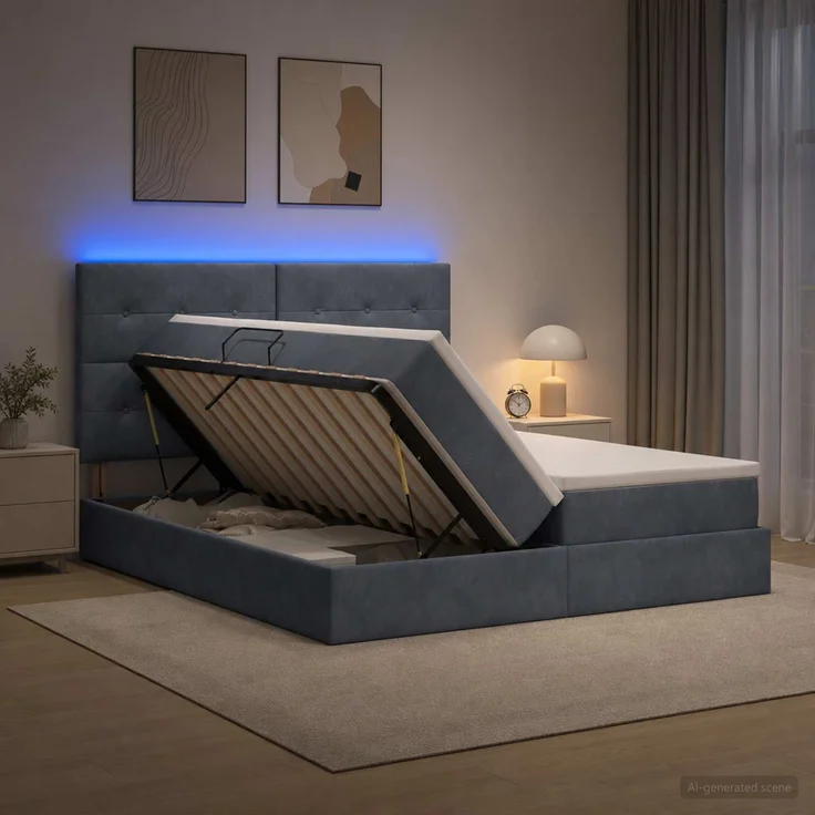 vidaXL LED-Speicherbett mit Matratze Dunkelgrau 180 x 200 cm Samt 3460267 – Bild 4