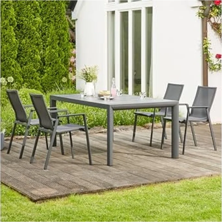 Siena Garden Silva Dining Tisch 180x100 cm ? Aluminium (matt anthrazit) & Keramikplatte (wood grey) – Bild 2