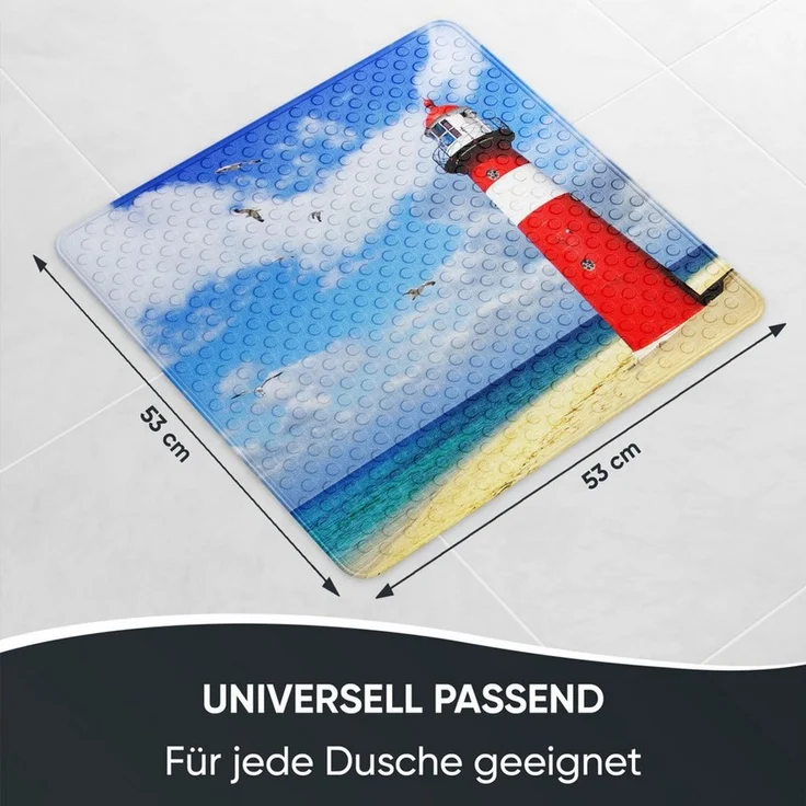 Sanilo Duschmatte, mit Motiv, rutschfest, waschbar, quadratisch, 230 extra starke Saugnäpfe, Kunststoff PVC, 53 x 53 cm, Leuchtturm – Bild 3