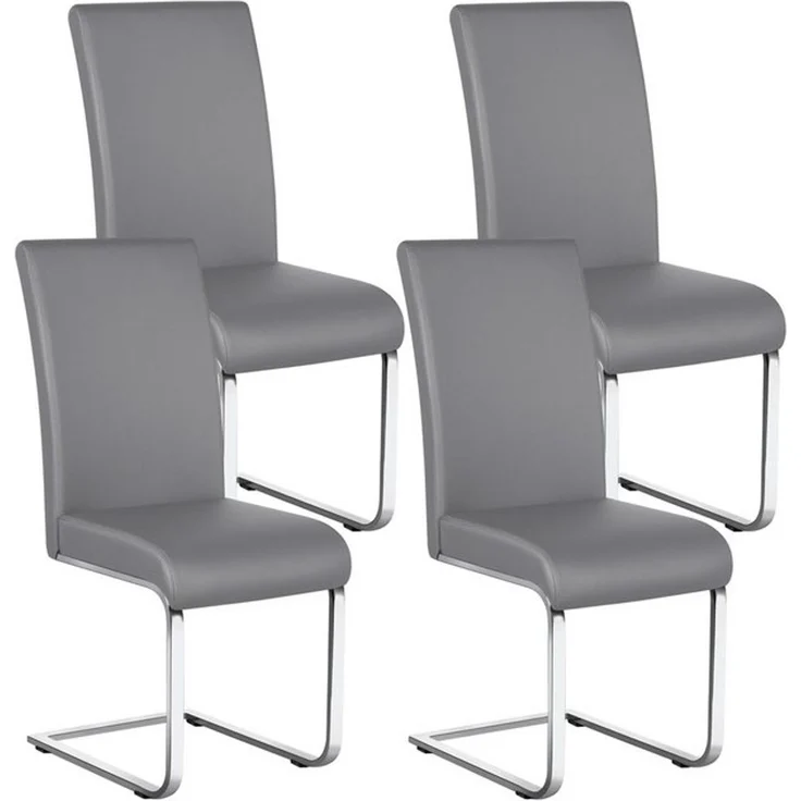 Yaheetech 4er-Set Freischwinger, Kunstleder, Hellgrau, 41,5 x 55 x 103 cm – Bild 4