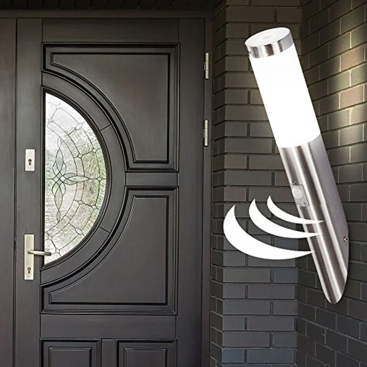 GLOBO LED Außen Wand Leuchte 3157SLED, Edelstahl Strahler mit E27 9W Warmweiß, IP44, mit Sensor – Bild 2