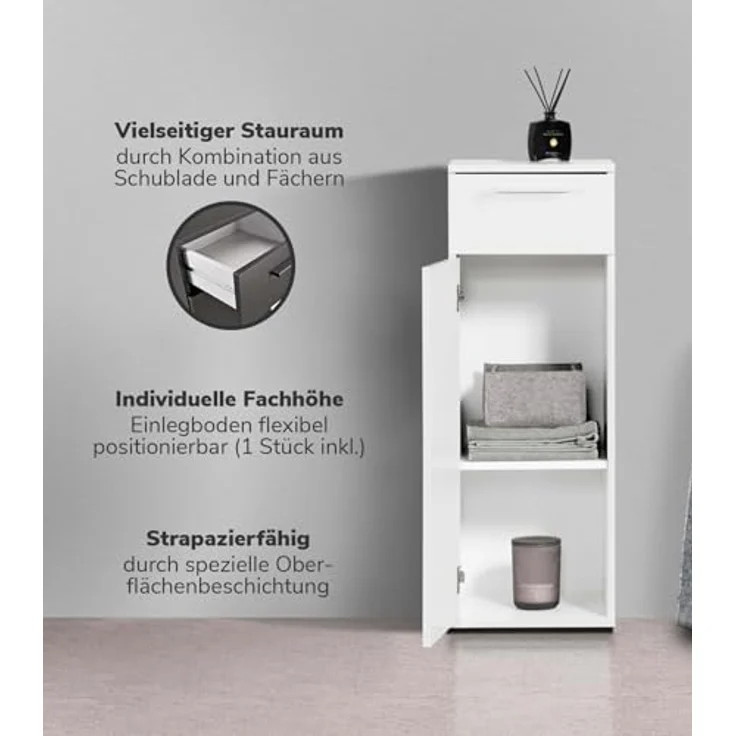 mokebo Midischrank Der Matrose (mit Einlegeboden & Schublade) schmaler Badschrank mit Schublade, Badezimmerschrank in Weiß – Bild 4
