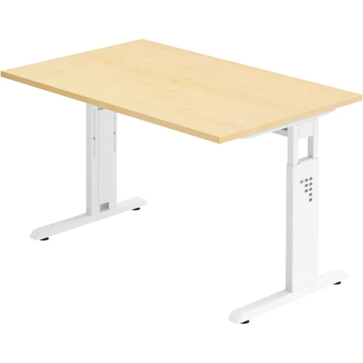 bümö höhenverstellbarer Schreibtisch O-Serie 120x80 cm in Ahorn, Gestell in weiß - PC Tisch klein für's Büro manuell höhenverstellbar, Computertisch verstellbar, OS-12-3-W