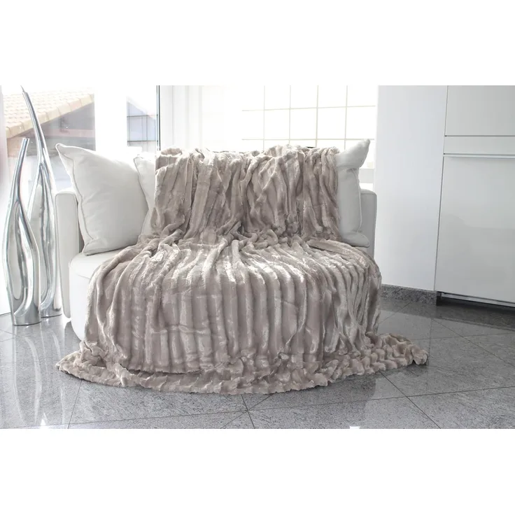 Doppellagige Pelzimitatdecke, in edel glänzender weich fließender Luxusqualität, Felldecke, beidseitig Fell,Hochwertige Kuscheldecke,Wohndecke,Nerzdecke,Plaid,Webpelzdecke,Tagesdecke (220x240 cm, Taupe-Grau)