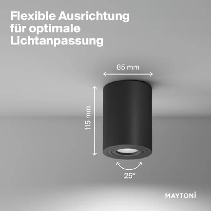 MAYTONI ATOM Deckenlampe – Flacher GU10 Deckenspot aus Aluminium, schwenkbar und LED fähig, für Küche, Flur, Wohnzimmer – Schwarz – Bild 4