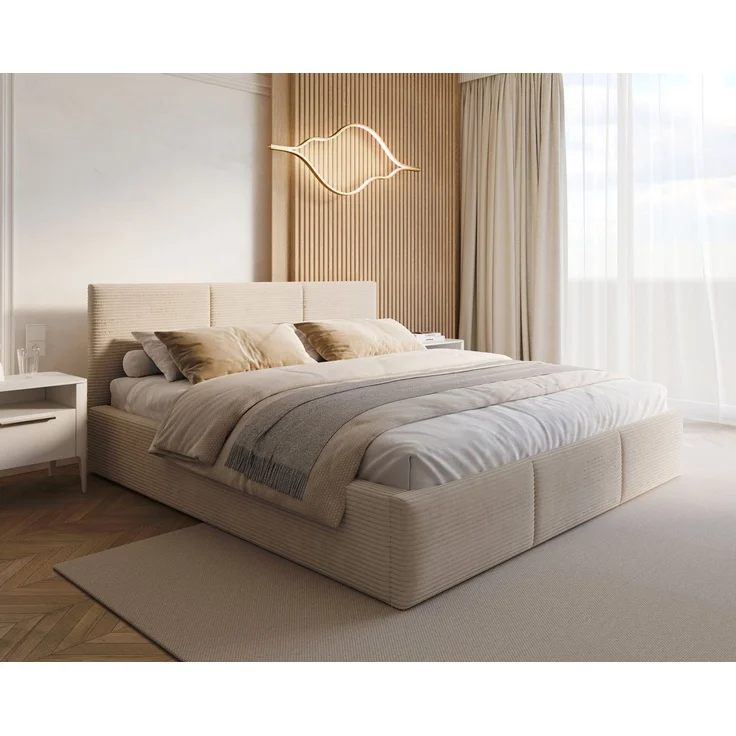 thematys Polsterbett mit Bettkasten & Lattenrost – Stauraumbett Cord 160x200cm, mit 28 cm 7-Zonen-Wende-Taschenfederkern H3/H4, Creme – Bild 2