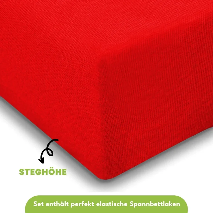 Jersey Spannbettlaken Spannbetttuch 90-100x190-200cm 100% Baumwolle Rot – Bild 1