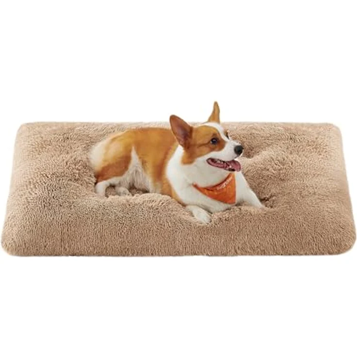 Feandrea Hundebett, Hundekissen, Flauschige Hundematte, Langer Plüsch, 110x73 cm, weiche Polsterung, waschbar, multifunktional, Kamelbraun PGW203K01 – Bild 2