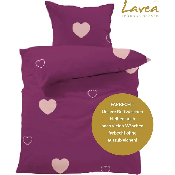 Lavea Kinderbettwäsche Bettwäsche Kinder Herzen Set, mit Reißverschluss, mit Herzmotiv, 100% Baumwolle, 2 teilig, weiche Bezüge für Bettdecke und Kopfkissen – Bild 4
