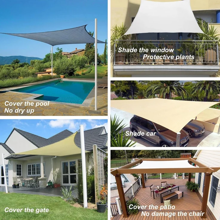 SUNNY GUARD Sonnensegel Rechteckig 3x3 m Sonnenschutz Atmungsaktiv HDPE UV Schutz für Balkon Terrasse Garten, Sand – Bild 7