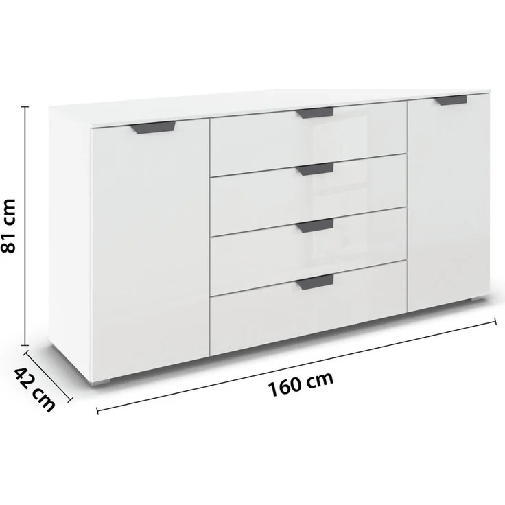 rauch Aditio Box, Kommode, 1-türig, 4 Schubladen, mit Glasfront, mit Softclose-Funktion, Farbe Weiß, BxHxT 160x81x42cm – Bild 4