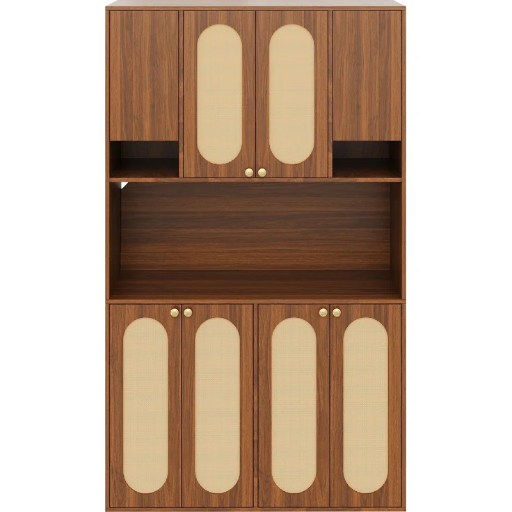 ZUBALIYA Sideboard (106 x 40 x 178 cm), LED - Beleuchtung, Gedämpftes Schließen, Fronten in Flechtoptik, Naturfarben – Bild 13