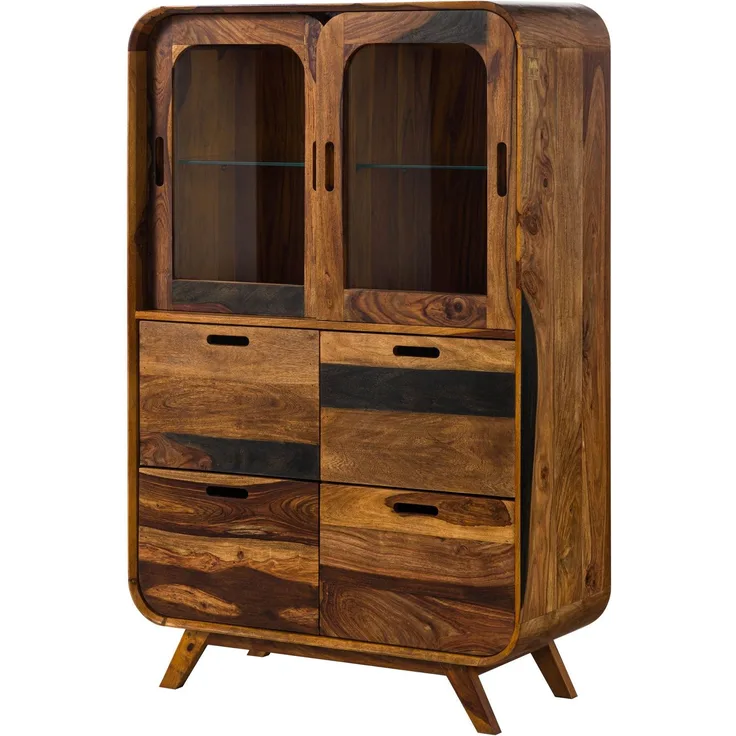 Highboard Sheesham 90 x 40 x 140 dunkelbraun lackiert MAILAND #220