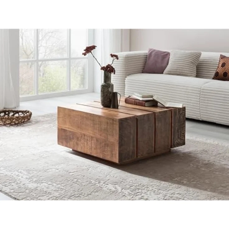 Rustikaler Couchtisch Dakota im Balkendesign – 70x70 – Wohnzimmertisch aus Massivholz – Bild 2