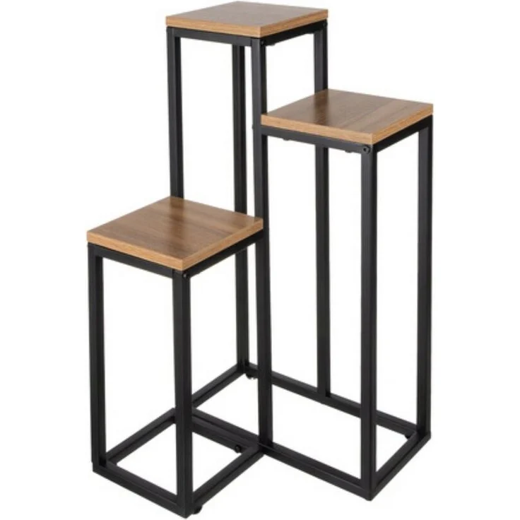 Ruhhy Blumenständer 3-stöckiger Metall-Blumenständer mit Nivellierfüßen, Industrial Design (Standblumenständer im Industrial Design für Innen und Außen, 3-stöckiger Metall-Blumenständer mit MDF-Ablagen, belastbar bis 15 kg), Moderner Industrial-Style, ... – Bild 2