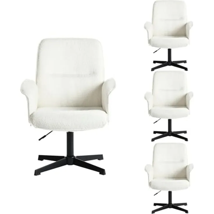 MEUBLE COSY Bürostuhl 4er Ergonomisch Schreibtischstuhl mit höhenverstellbar Armlehnen 360° Drehbar Schminkstuhl Sessel für Büro Wohnzimmer Schlafzimmer Vanity, Bouclé Frottier, Weiß