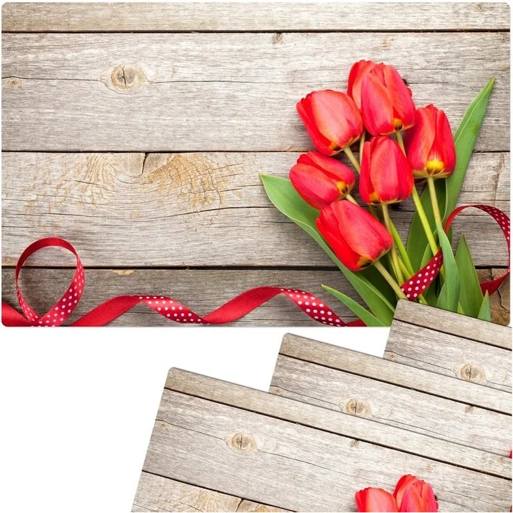 matches21 HOME & HOBBY Platzset Abwaschbare Tischsets 4er Set Tulpen Blumen & Holz-Optik, (4-St), Platzsets als Tisch-Untersetzer und Tisch-Deko für Esstisch Teller – Bild 3