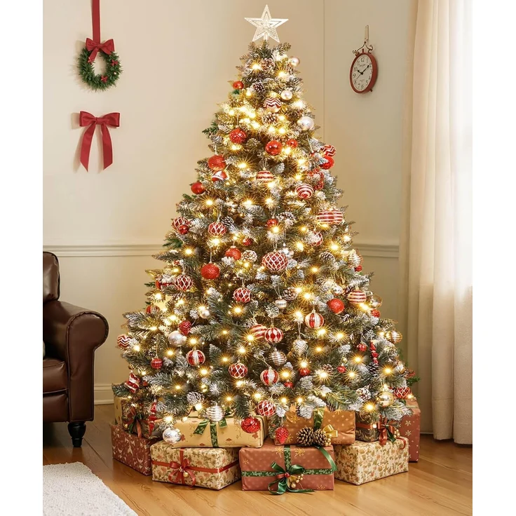 Yorbay Künstlicher Weihnachtsbaum Künstlicher Tannenbaum mit LED Beleuchtung, Schnee, Kiefernzapfen, 150 / 180 / 210 cm auswählbar, mit Ständer, Weihnachtsbaum Christbaum für Weihnachten-Dekoration – Bild 5