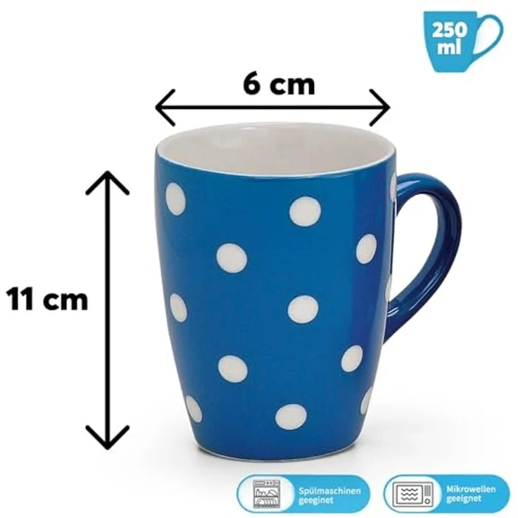 matches21 HOME & HOBBY Tasse Schönes Kaffeetassen 4er Set Keramik 250 ml, einfarbig gepunktet, 4-tlg, Keramik, Klassische Kaffee-Becher in blau rot gelb grün auch aus Teetassen – Bild 2