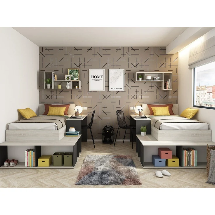 Vente-unique - Kombi-Bett mit Stauraum & Schreibtisch - 90 x 200 cm - Holzfarben & Anthrazit - RIGALI – Bild 6