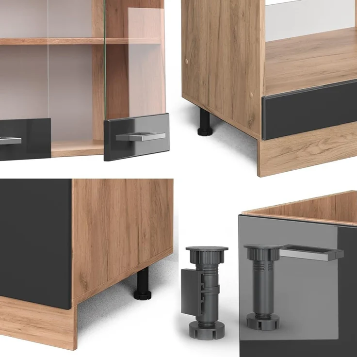 Eckküche R-Line Anthrazit Hochglanz/Goldkraft Eiche 287 x 227 cm ohne Arbeitsplatte Vicco – Bild 3