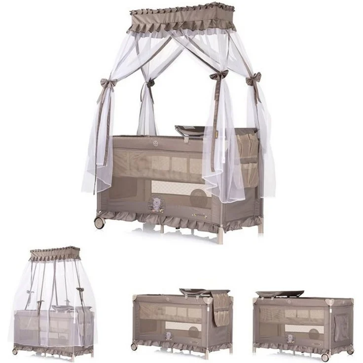 Chipolino Reisebett Palace, Baldachin Moskitonetz zwei Ebenen Wickelauflage beige braun – Bild 4