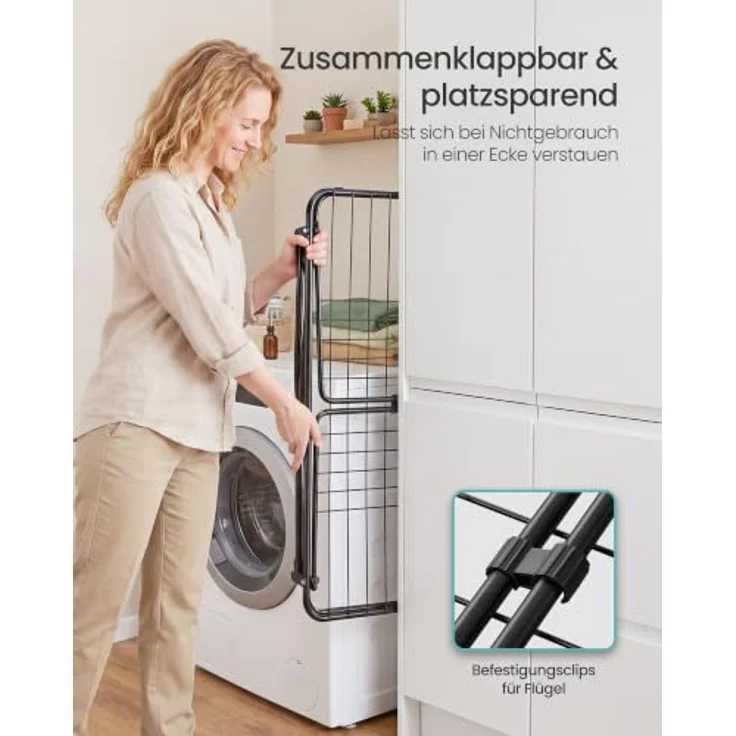 SONGMICS Wäscheständer, Standtrockner 47 x 150 x 91 cm, Flügelwäscheständer, Flügelwäschetrockner platzsparend, Metall, für Kleidung, Handtücher, tintenschwarz LLR520BH01 – Bild 5