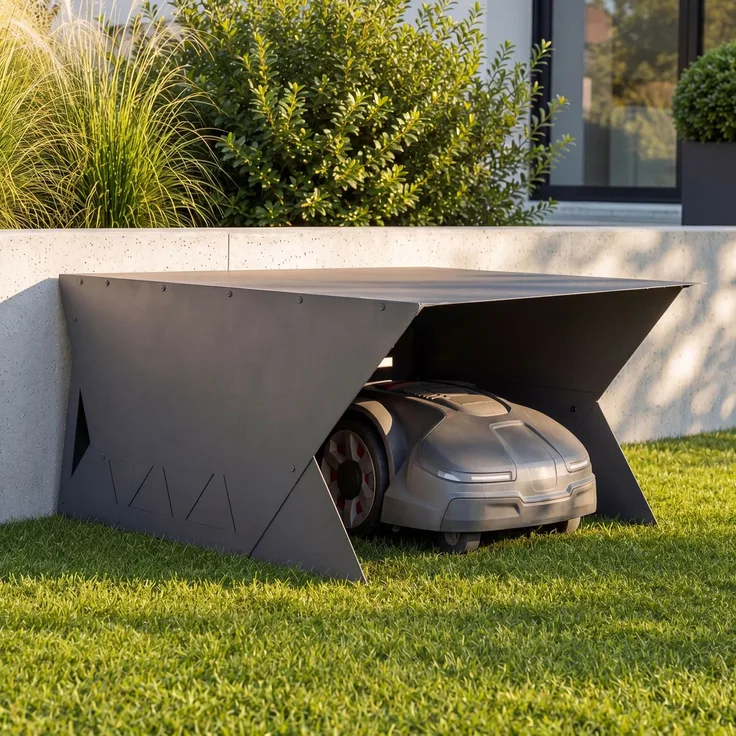 Mähroboter-Garage HWC-Q72, Rasenroboter-Überdachung Dach Unterstand für Rasenmäher, Metall 44 x 57 x 77 cm ~ anthrazit