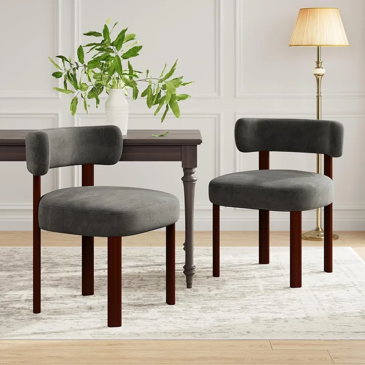 COLAMY Mid-Century Modern Design Sherpa Esszimmerstühle 2er Set, Vintage Landhaus-Stil Bouclé Küchenstühle mit offener geschwungener Rückenlehne für Esszimmer, Restaurant, Grau