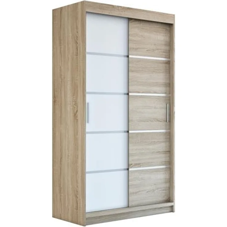 Schwebetürenschrank PARIS 2-türig Schrank 120 cm (mit Spiegel) Farbe: Sonoma , weiß