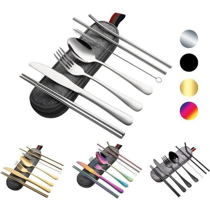 Faizee Möbel Besteck-Set Besteckset 8-tlg Reise Set Camping Besteckset vier Farben (8-tlg), Edelstahl – Bild 3