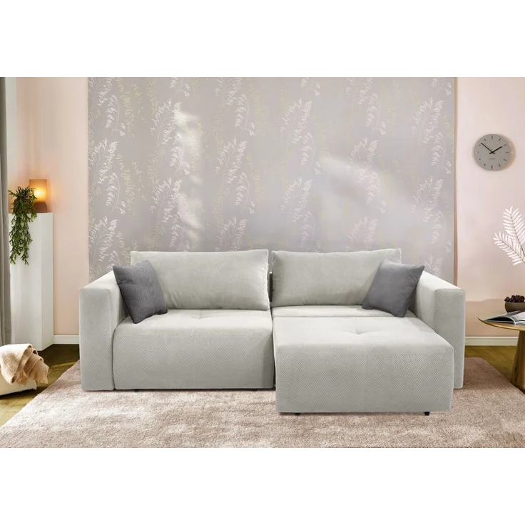 Schlafcouch Verwandlung Big-Sofa - Ecksofa Gästebett Bettkasten Cord Silbergrau – Bild 3